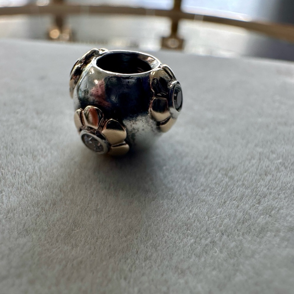 Pandora Silver and Gold Bracelet Charm with Floral Design